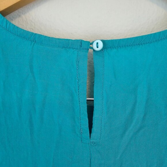 This & That Sz L Turquoise Floral Embroidered Viscose Blouse Boxy Top Boho Summe - Picture 6 of 9